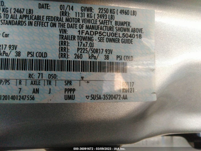 2014 FORD C-MAX ENERGI SEL VIN: 1FADP5CU0EL504018