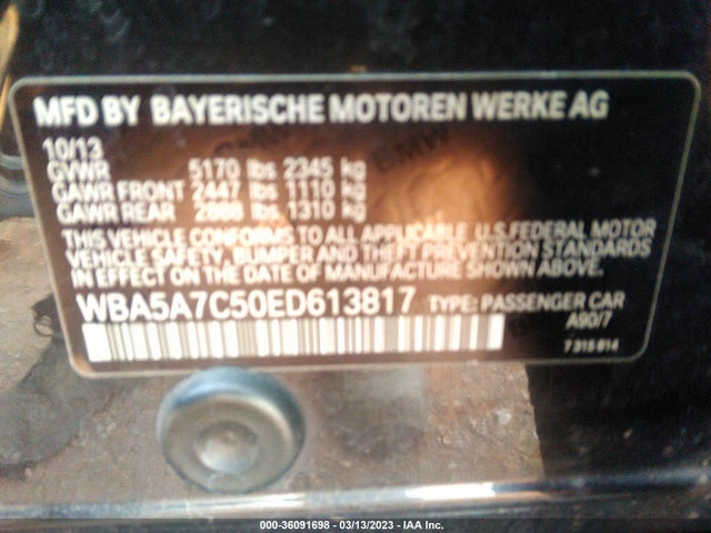 2014 BMW 5 SERIES 528I XDRIVE VIN: WBA5A7C50ED613817