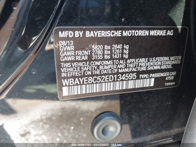 BMW 7 Series 750li 2014 WBAYE8C52ED134595 Image 9