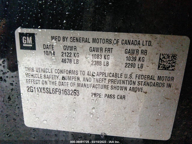 Chevrolet IMPALA LS 2015 2G11X5SL6F9163263 Image 10