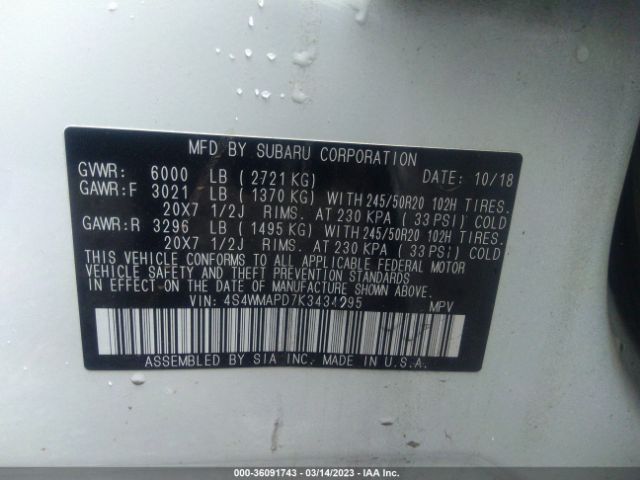 4S4WMAPD7K3434295 Subaru Ascent Limited