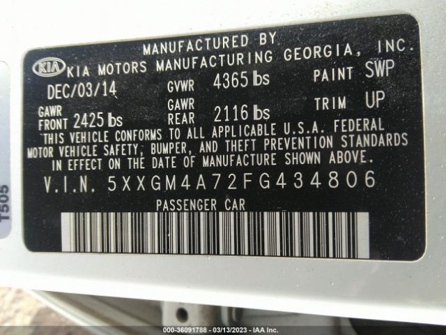 5XXGM4A72FG434806 KIA Optima Lx