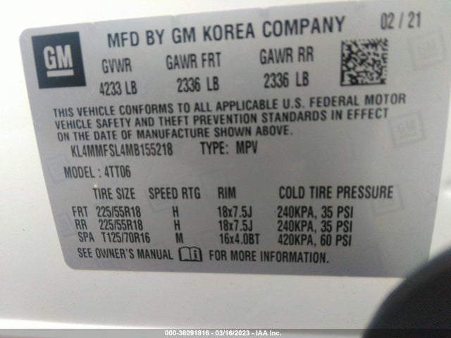 2021 BUICK ENCORE GX ESSENCE VIN: KL4MMFSL4MB155218
