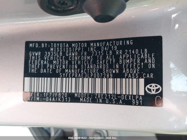 Toyota COROLLA LE 2020 5YFEPRAE3LP007289 Image 10