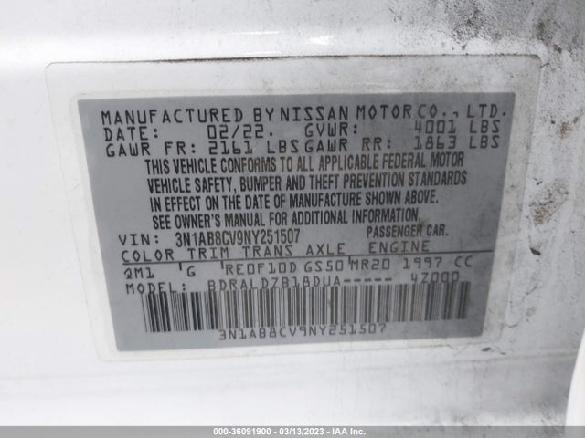 Nissan SENTRA SV 2022 3N1AB8CV9NY251507 Image 11
