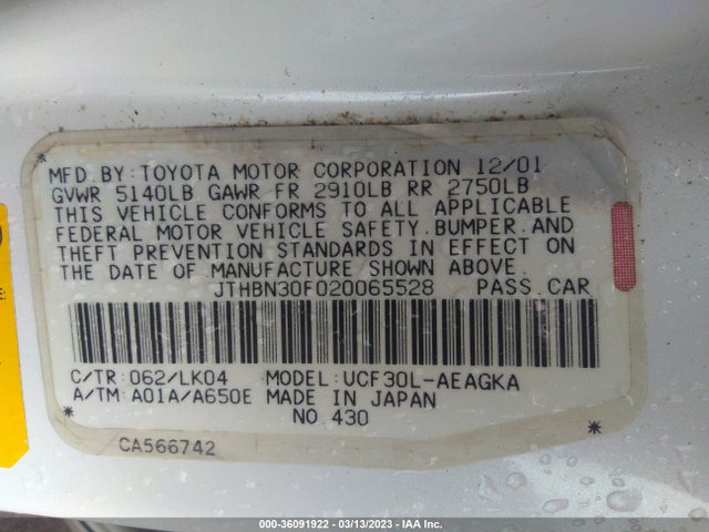2002 LEXUS LS 430 VIN: JTHBN30F020065528