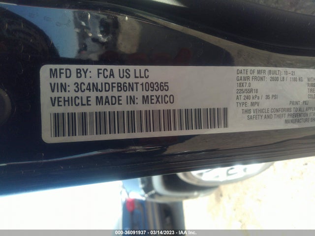2022 JEEP COMPASS LATITUDE LUX VIN: 3C4NJDFB6NT109365