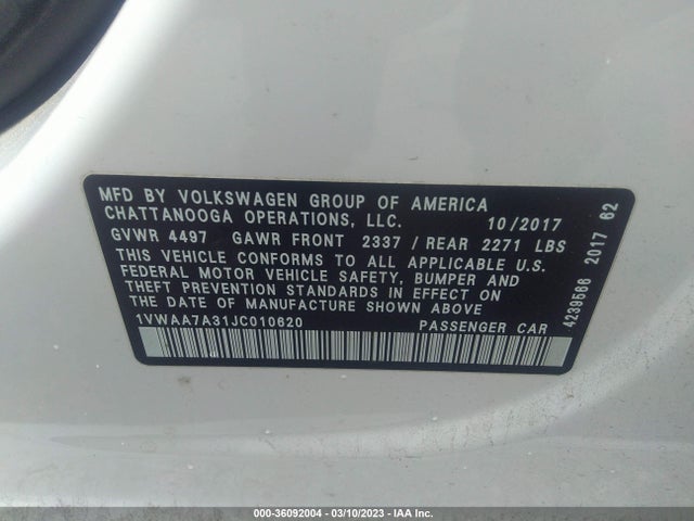 1VWAA7A31JC010620 Volkswagen Passat 2.0t S/r-line