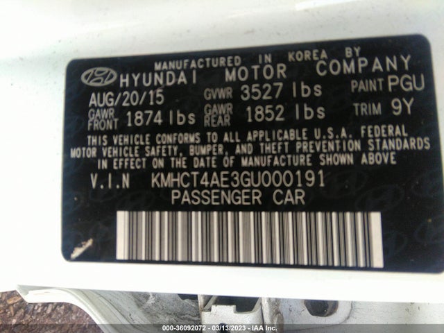 2016 HYUNDAI ACCENT SE VIN: KMHCT4AE3GU000191