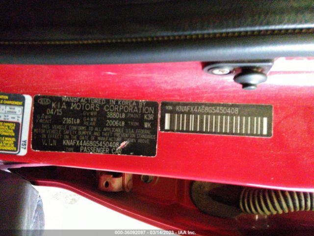 KNAFX4A68G5450408 KIA FORTE LX