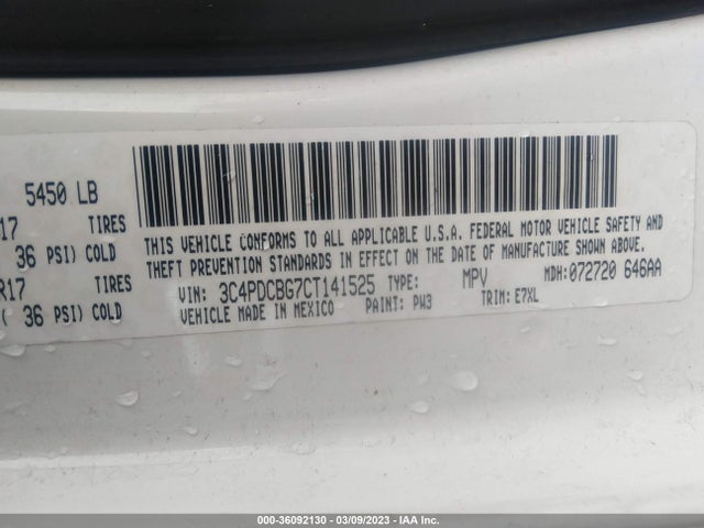 2012 DODGE JOURNEY SXT VIN: 3C4PDCBG7CT141525