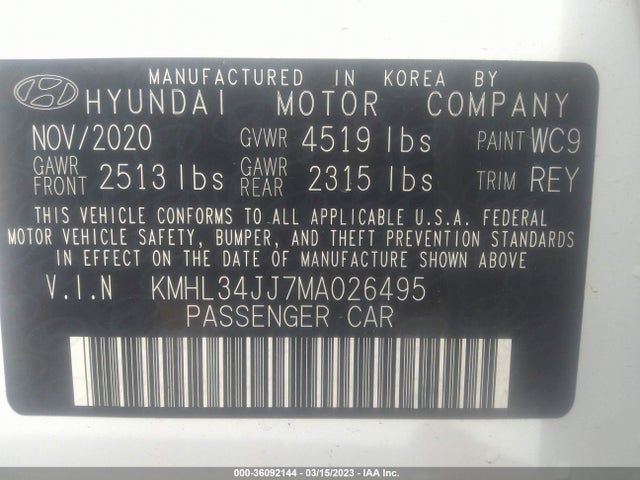 2021 Hyundai Sonata, VIN: KMHL34JJ7MA026495