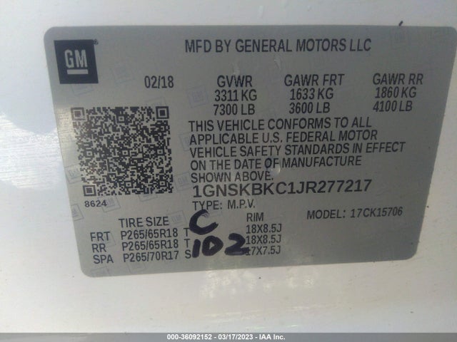 Chevrolet Tahoe Lt 2018 1GNSKBKC1JR277217 Image 11