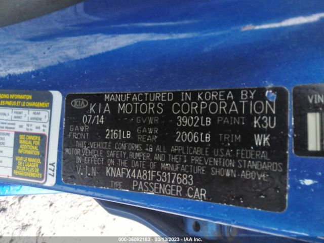 KNAFX4A81F5317683 KIA FORTE EX