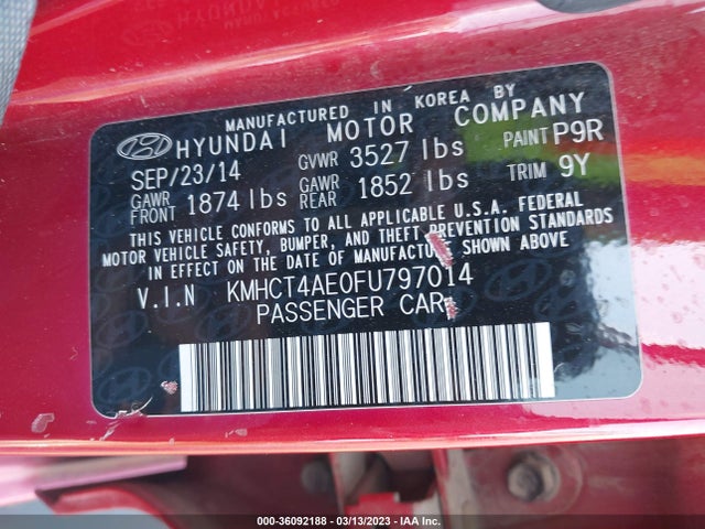 2015 HYUNDAI ACCENT GLS VIN: KMHCT4AE0FU797014