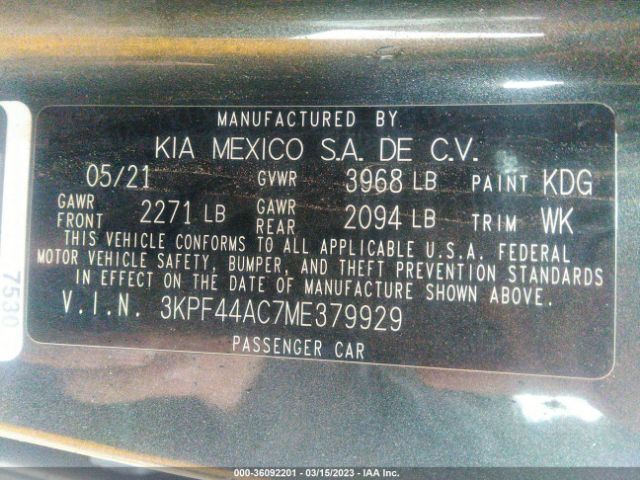 3KPF44AC7ME379929 KIA FORTE GT