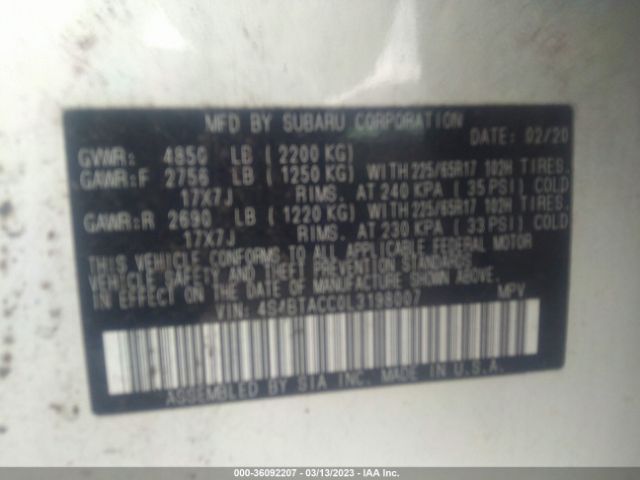 4S4BTACC0L3198007 Subaru Outback Premium
