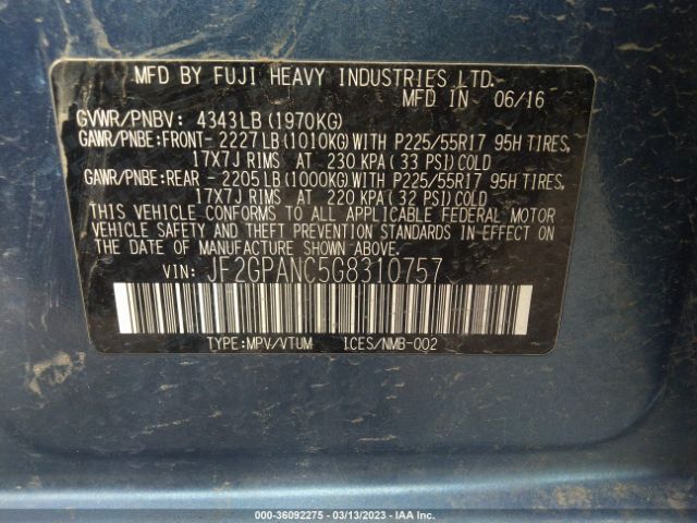 JF2GPANC5G8310757 Subaru Crosstrek Limited