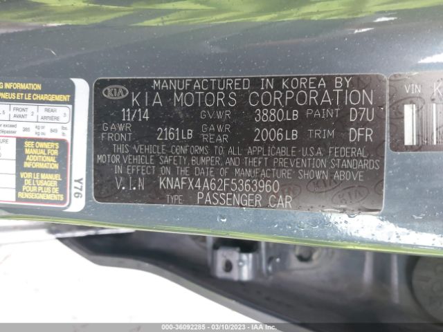 KNAFX4A62F5363960 KIA FORTE LX