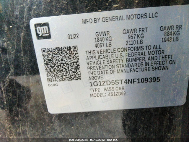 Chevrolet MALIBU LT 2022 1G1ZD5ST4NF109395 Image 9