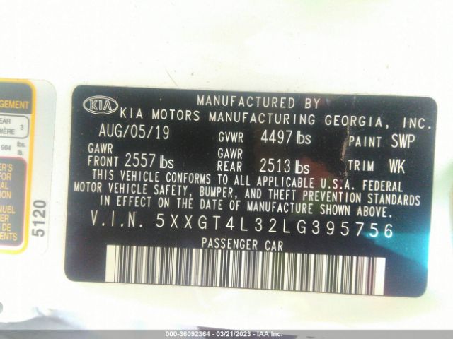 5XXGT4L32LG395756 KIA Optima Lx