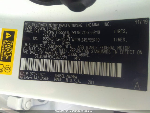 Toyota Highlander Se/xle 2019 5TDKZRFH3KS367720 Image 10