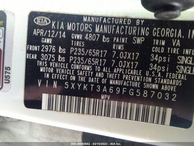 5XYKT3A69FG587032 KIA SORENTO LX