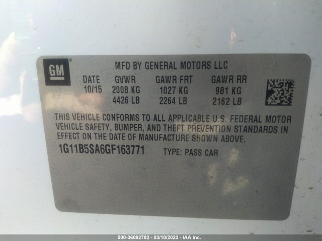 Chevrolet Malibu Limited Ls 2016 1G11B5SA6GF163771 Image 11