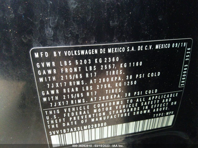 Volkswagen TIGUAN S 2020 3VV1B7AX3LM028980 Image 10