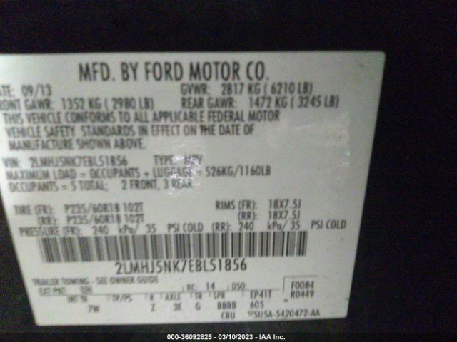 2LMHJ5NK7EBL51856 Lincoln MKT