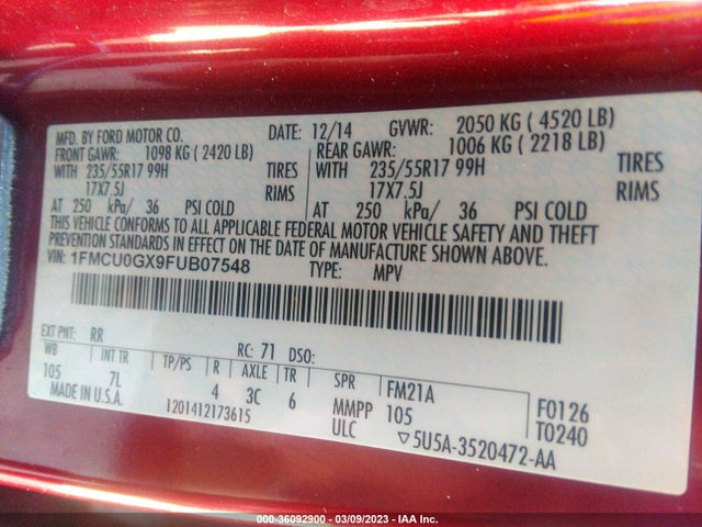 Ford ESCAPE SE 2015 1FMCU0GX9FUB07548 Image 10