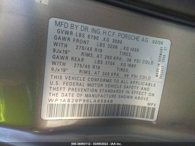 2006 PORSCHE CAYENNE WP1AB29P96LA65848 Photo 8