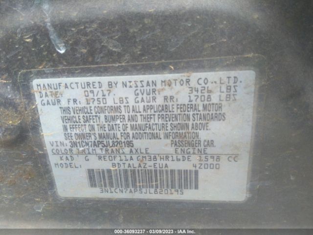 3N1CN7AP5JL820195 Nissan Versa Sedan S Plus