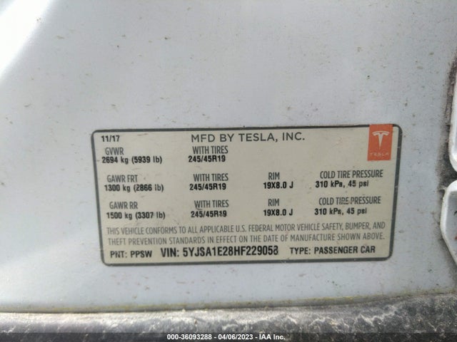 Tesla Model S 100d/90d/75d/60d/p100d 2017 5YJSA1E28HF229058 Image 11