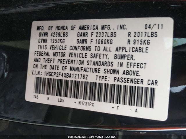 Honda ACCORD SDN 2011 1HGCP2F4XBA121762 Image 10