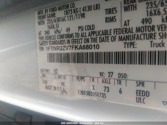 2015 Ford Transit, VIN: 1FTNR2ZV7FKA68010