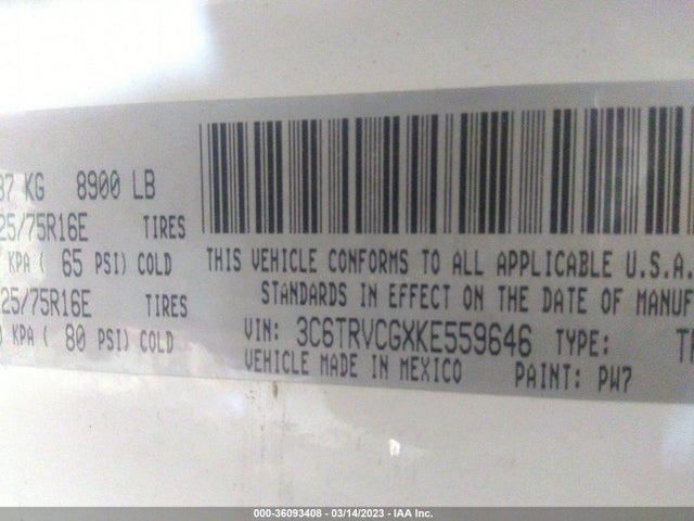 3C6TRVCGXKE559646 RAM Promaster Cargo Van