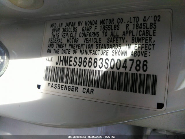 Honda CIVIC HYBRID 2003 JHMES96663S004786 Image 10