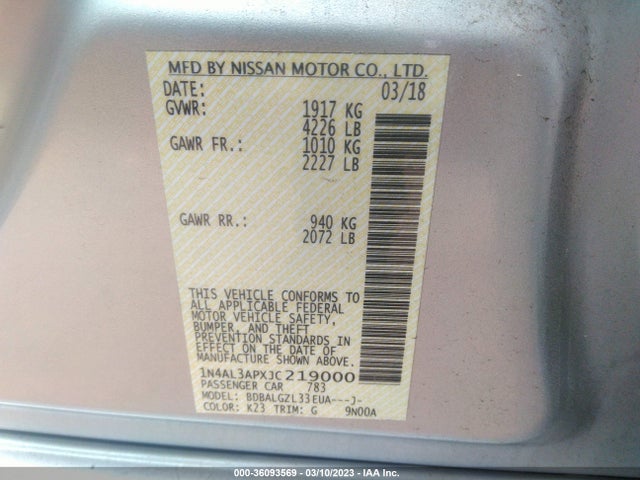 2018 NISSAN ALTIMA 2.5 S VIN: 1N4AL3APXJC219000