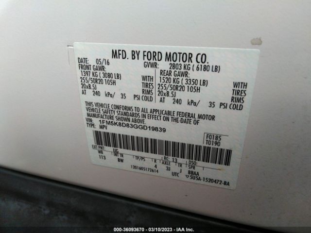 Ford EXPLORER XLT 2016 1FM5K8D83GGD19839 Image 9