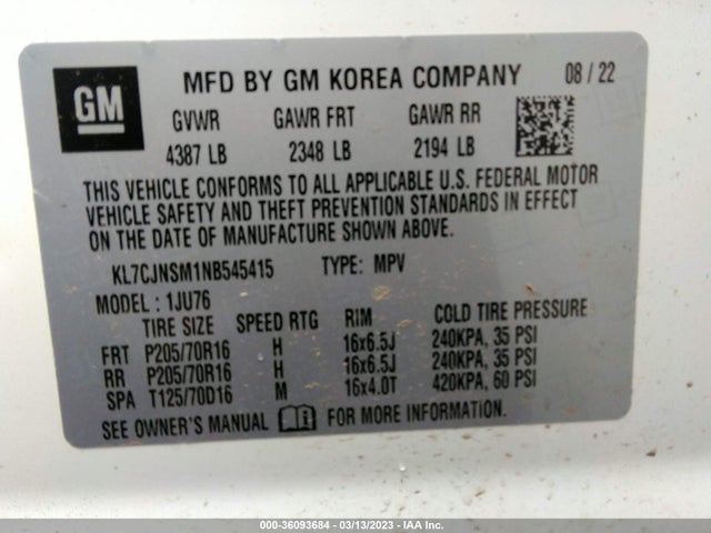 Chevrolet TRAX LS 2022 KL7CJNSM1NB545415 Image 9