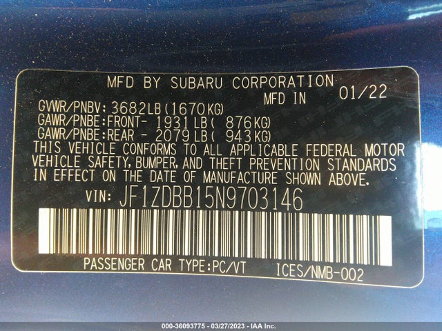 2022 Subaru BRZ, VIN: JF1ZDBB15N9703146