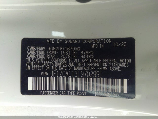 2020 Subaru BRZ, VIN: JF1ZCAC13L9702991
