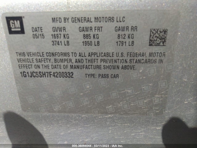Chevrolet SONIC LT 2015 1G1JC5SH7F4200332 Image 9
