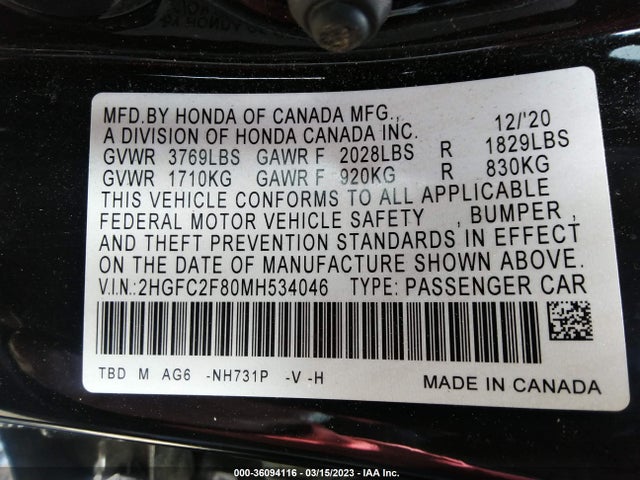 Honda Civic Sedan Sport 2021 2HGFC2F80MH534046 Image 10