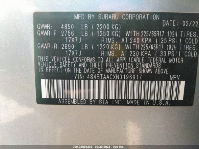 4S4BTAACXN3196917 Subaru Outback