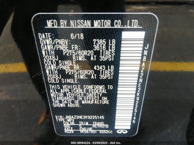 2019 Infiniti QX80, VIN: JN8AZ2NE2K9225145