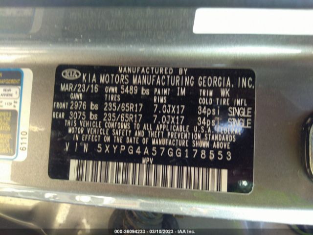 5XYPG4A57GG178553 KIA SORENTO LX