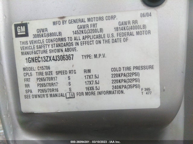 Chevrolet Tahoe Lt 2004 1GNEC13ZX4J306367 Image 10