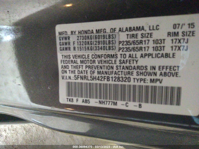 2015 HONDA ODYSSEY EX VIN: 5FNRL5H42FB128320